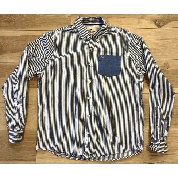 Hollister Mens XL Blue & White Stripe Casual Button Down Long Sleeve Shirt - Picture 1 of 8